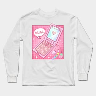 Retro 90s Japanese Kawaii Strawberry Keychain Y2K Flip Phone Long Sleeve T-Shirt